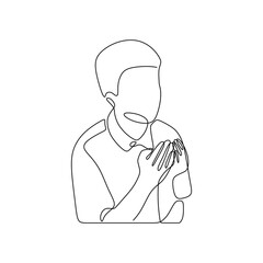 Continous line art of muslim man praying