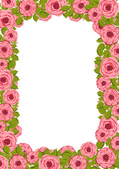 Fototapeta na wymiar Vector frame with blooming roses. Floral illustration for postcard, poster, invitation decor etc. Flowers for spring and summer holidays.