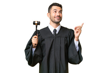 Judge caucasian man over isolated background pointing up a great idea
