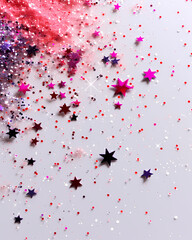 colorful sparkles srtars in strowberry pink white background