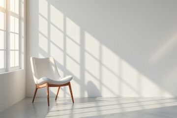 Fototapeta premium Minimalist empty interior. Soft shadows on a wall building a geometrical pattern. Mockup. Background image. Created with Generative AI technology