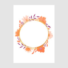 Wreath of fancy flowers. Vector floral frame.