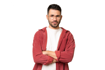 Young handsome caucasian man over isolated chroma key background feeling upset