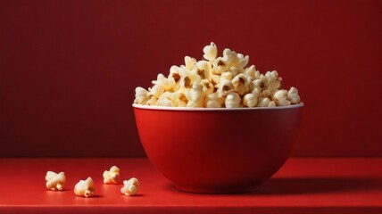 Fototapeta na wymiar Bowl of popcorn on a rich red background
