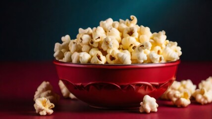 Bowl of popcorn on a rich red background