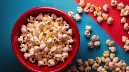 Fototapeta na wymiar Bowl of popcorn on a rich red background