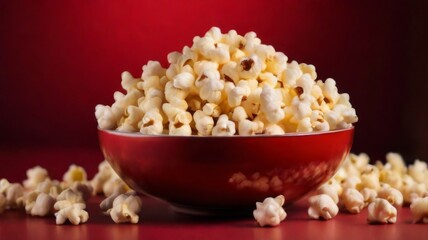 Bowl of popcorn on a rich red background