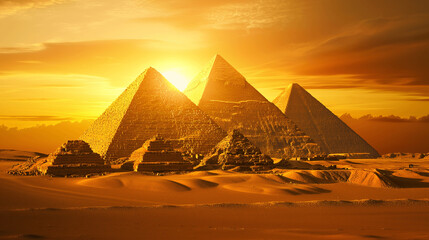 Ancient Pyramids of Giza at Sunset