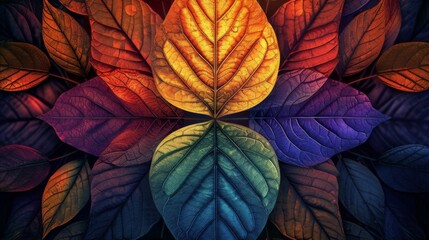 Stained glass window background with colorful Leaf and Flower abstract.