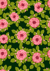 Seamless pattern with blooming roses. Vector floral illustration for postcard, poster, fabric, wrapping paper, decor etc. Flowers for spring and summer holidays.