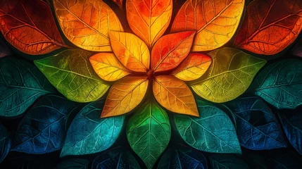 Cercles muraux Coloré Stained glass window background with colorful Leaf and Flower abstract.
