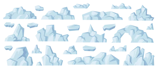 Foto op Canvas Side view of icebergs, isolated arctic rocks formation with ice and icicles, snow and snowy masses. Vector flat cartoon, piece of freshwater ice side view. Design for ocean or sea landscape © Sensvector