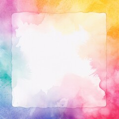 Abstract colorful rainbow color painting illustration texture - Frame made of watercolor splashes, isolated on white square background