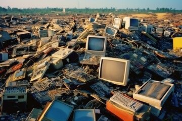 a landfill overflowing with discarded electronic waste
