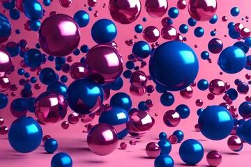 3d render realistic primitives composition. Flying shapes in motion isolated on white background. Abstract theme for trendy designs. Spheres, torus, tubes, cones in metallic blue and pink colors