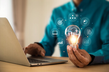 Startup business idea Targeted for business growth and network connectivity. Conceptualization digital marketing Secure data storage in the cloud