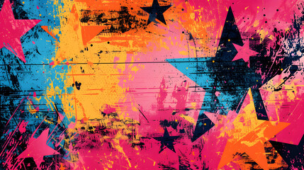 Cool colorful contrasting background decorated with stars in punk style.