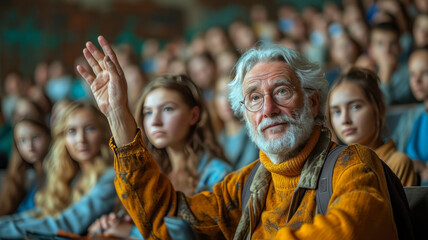 Elderly Academic in Lifelong Learning - Engaged Senior Amongst Young Minds, AI Generated