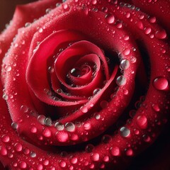 Water Dew Droplets on  a Red Rose Petal