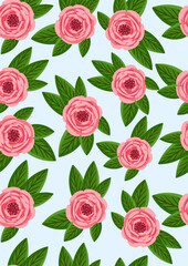 Seamless pattern with blooming roses. Vector floral illustration for postcard, poster, fabric, wrapping paper, decor etc. Flowers for spring and summer holidays.