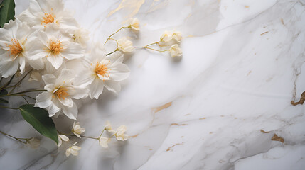 flowers on white marble background