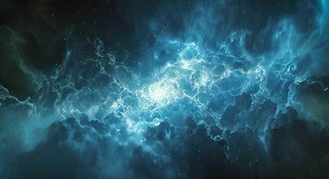 Blue energy burst in space. Concept of power and technology.