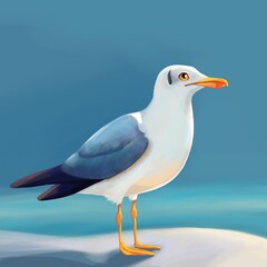 simple illustration of a beautiful seagull with a yellow beak and yellow legs