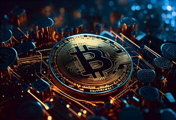 cryptocurrency bitcoin blockchain technology background. Generative AI