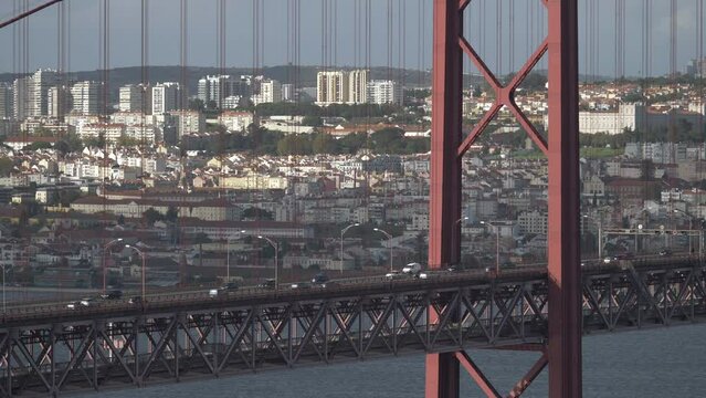 Intens Traffic On A Bridge From Almada, Portugal, 4K