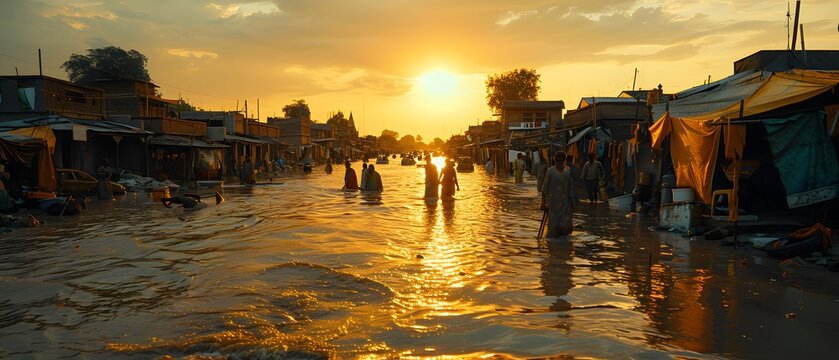 The rising tide: a peaceful river transforms into a torrent of despair, flooding communities with relentless fury