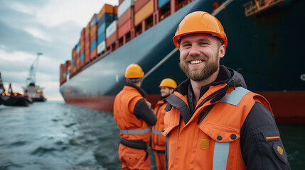 Group of Uniformed Men Pose With Large Boat
