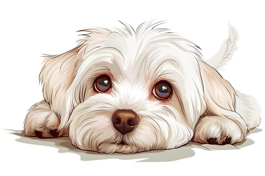 Cute dog concept. Adorable breed of pet and domestic animal. Cute white fluffy puppy. Graphic element for website. Cartoon flat illustration isolated on white background