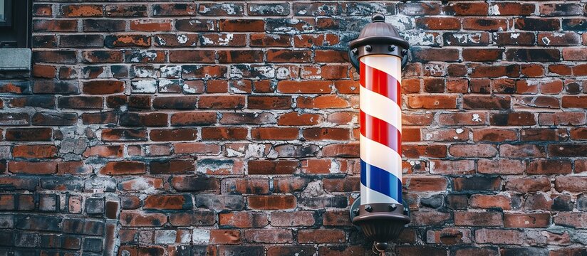 rotating barber pole attached to a brick wall