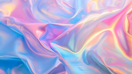 Blurred Holography abstract background in blue pink colors. Holographic color wrinkled pearlescent foil. Holographic iridescent rainbow fabric abstract background - obrazy, fototapety, plakaty