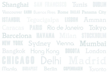 Travel destination grey city names text design