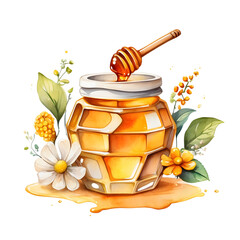 jar of honey and dipper