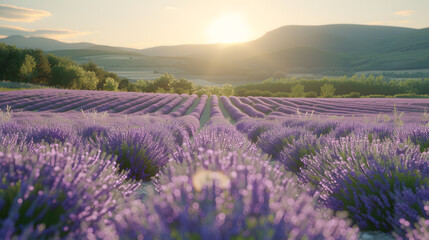 A photo of the Lavender fields of Provence, with rolling purple blooms as the background, during a sunny day