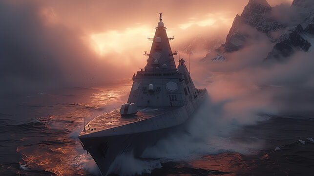 Kampfschiff im Meer