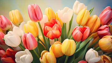 The essence of spring with vibrant tulips as the background, evoke a sense of freshness Ai Generative
