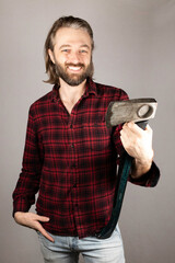 Lumberjack in plaid with axe