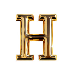 H in the style of Gold shiny and luxurious, PNG image, transparent background.