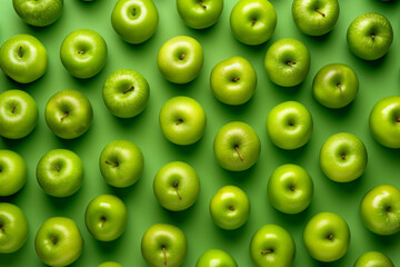 Seemless green apples, arranged on a matching green background
