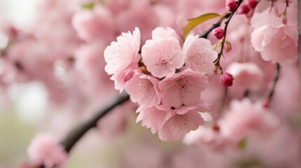 Fototapeta premium Sakura petals gently falling from the branches of a cherry blossom tree