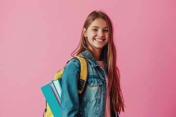Smiling teen with backpack going to junior high school