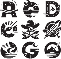 black silhoutte letter logo set black & white