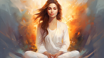 Beautiful Woman in meditation state illustration