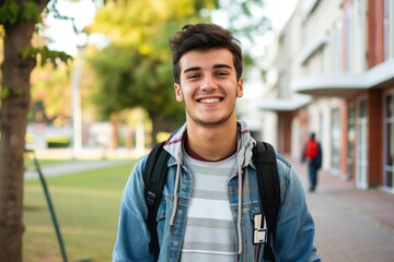 Smiling male student poses in high school campus.