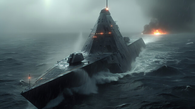 Kampfschiff im Meer