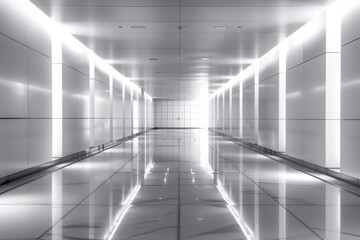 Obraz premium Shiny modern corridor and reflection on the wall with lights.