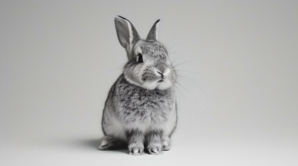 Obraz premium Monochrome portrait of a cute furry rabbit sitting. perfect for easter greeting cards. high-quality studio photography. AI